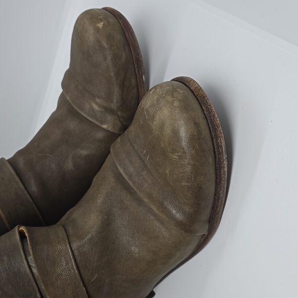 P Monjo dull green Leather buckle Up Ankle Boots, - Picture 3 of 5